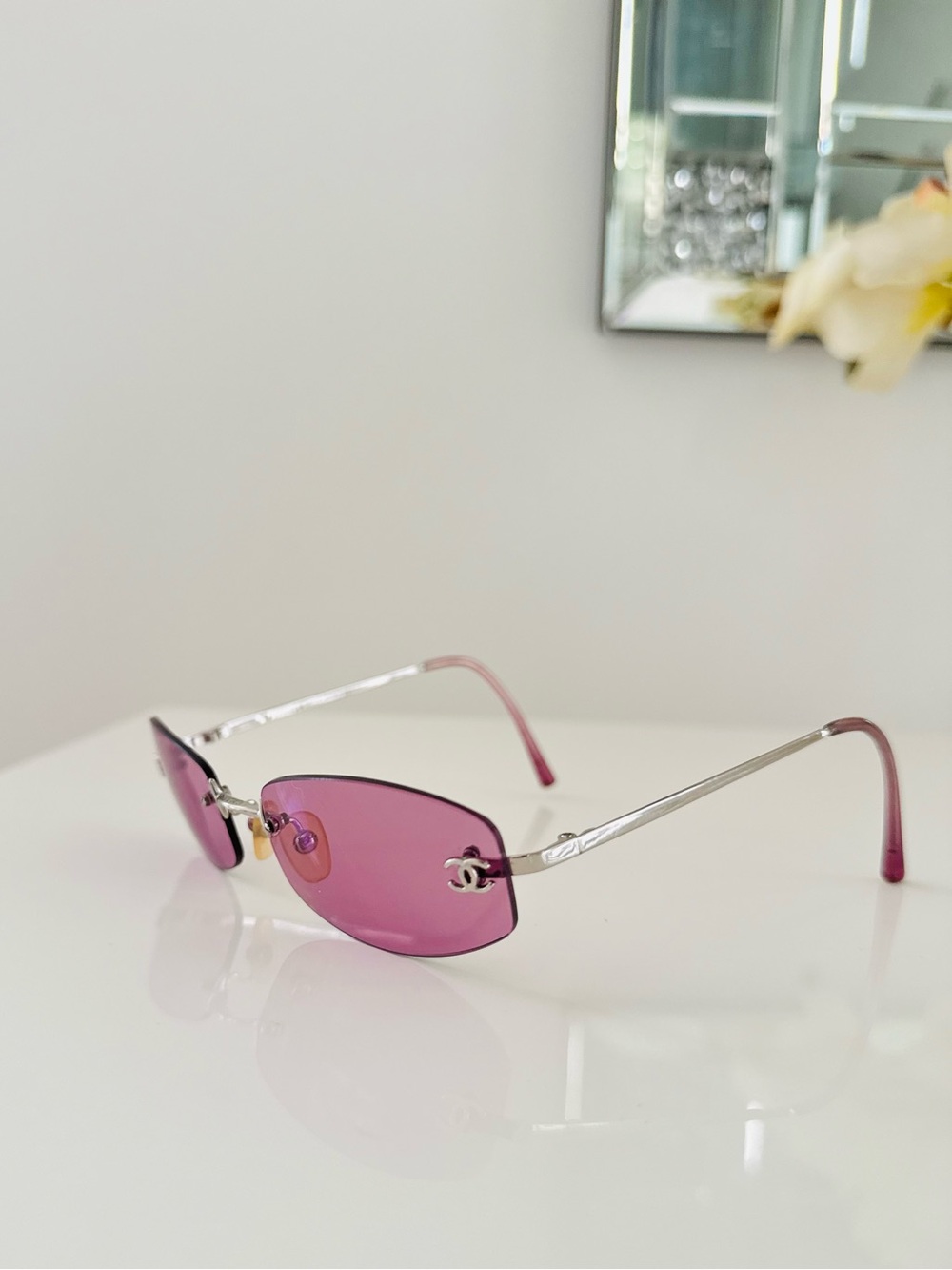 RARE 🍒 Vintage Chanel pink rimless 4002 CC sunglasses. - Picture 4 of 7